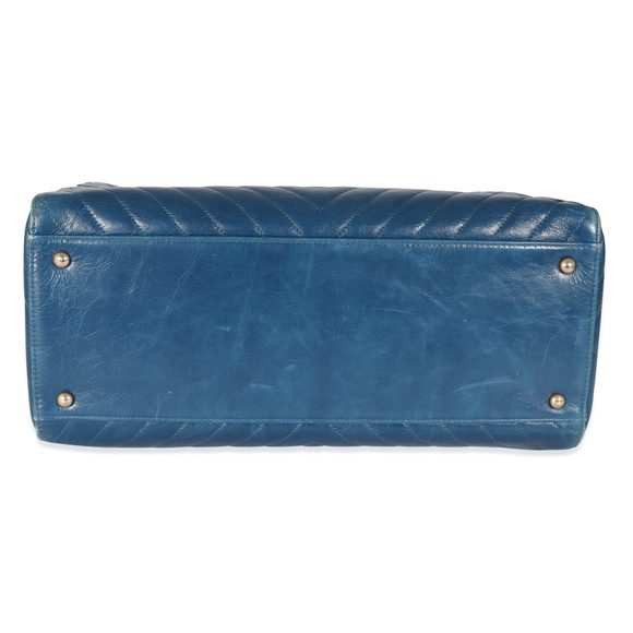Chanel Blue Aged Calfskin Chevron Large Coco Handle Shopping Tote - Picture 5 of 8
